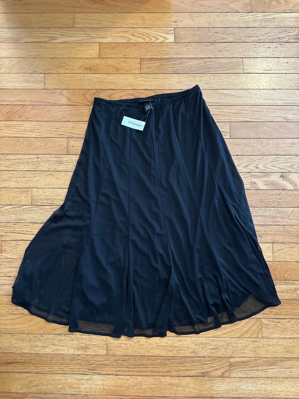 DressBarn Collection Black Chiffon Midi Skirt Women’s Medium A-Line Pull On NWT